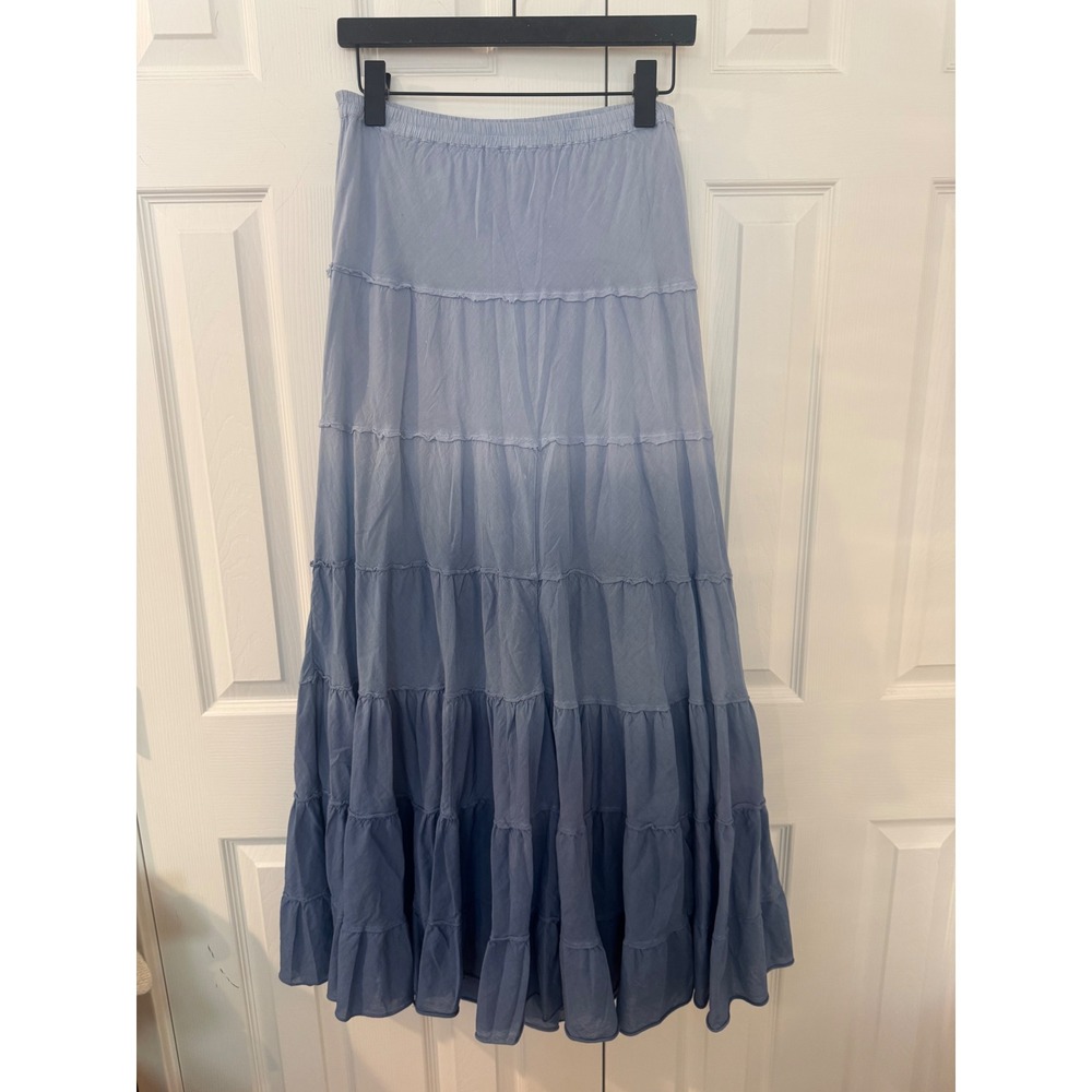 Vintage Denim & Supply Ralph Lauren Blue Ombre Tiered Cotton Maxi Skirt Size 27